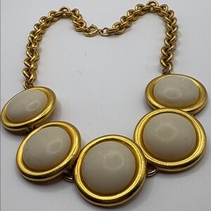 Vintage 80’s Gold and Cream Statement Necklace 22kt Brushed Goldtone